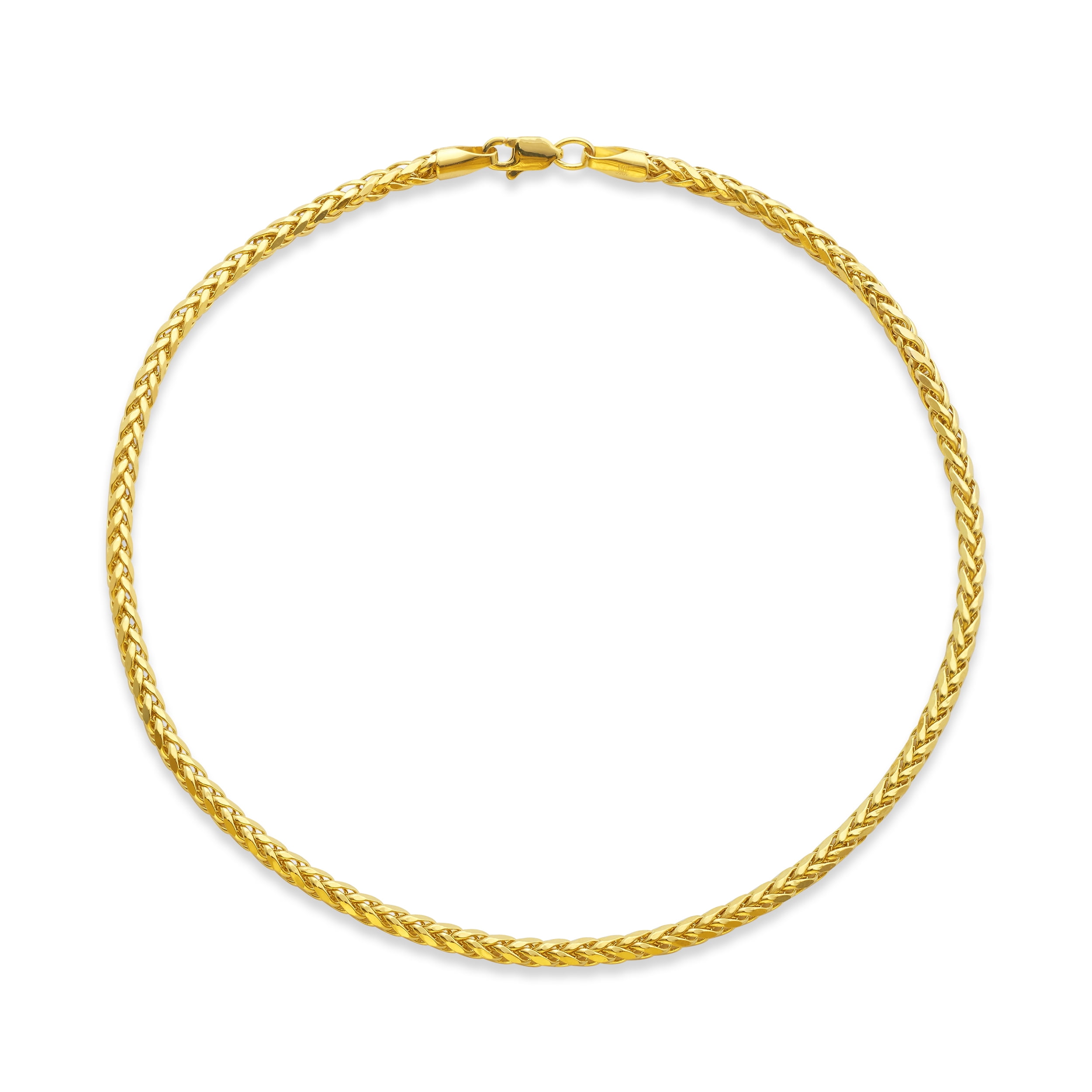 LOVEBLING 10k Yellow Gold 2.5mm Palm Wheat Chain Women's Anklet with Lobster Lock (10")