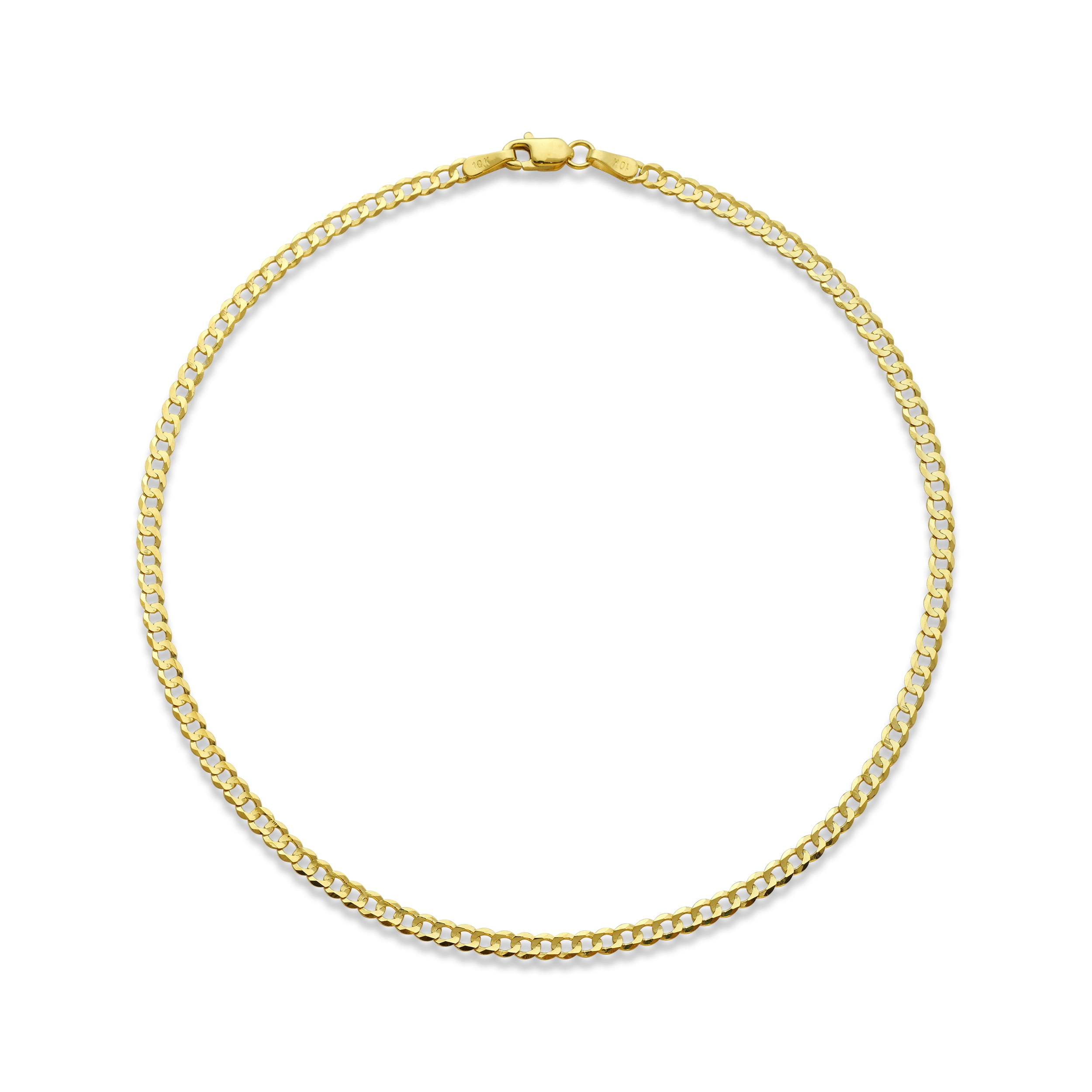 LoveBling 10k Yellow Gold 2.5mm Solid Curb Cuban Link Chain Anklet with Lobster Lock (10")