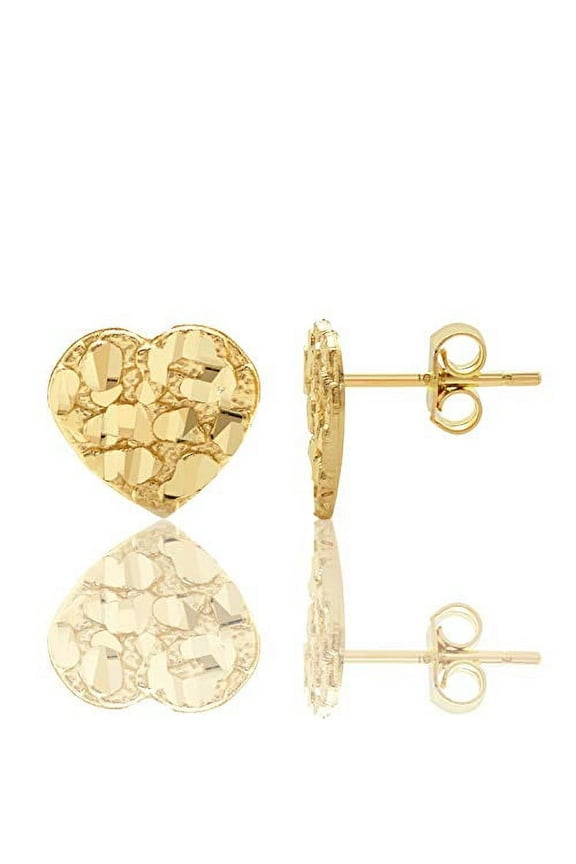 10k Yellow Gold Heart Nugget Stud Earrings (0.41" x 0.43")