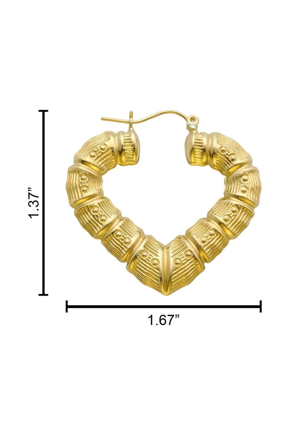 10k Yellow Gold Heart Shaped Bamboo Hoop Earrings (1.67" x 1.37")