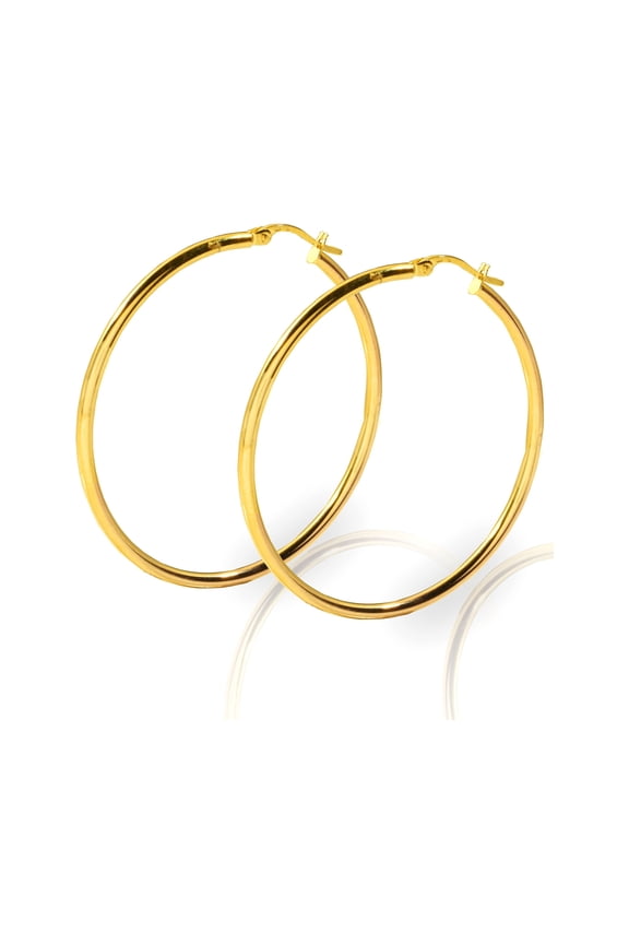 10k Yellow Gold Plain Round Hoop Earrings 42mm diameter 2mm thick
