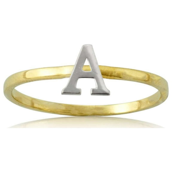 LoveBling 10k Yellow Gold Two-Tone Ladies Alphabet Initial Ring (A, Size 7)