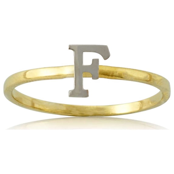 LoveBling 10k Yellow Gold Two-Tone Ladies Alphabet Initial Ring (F, Size 8.5)