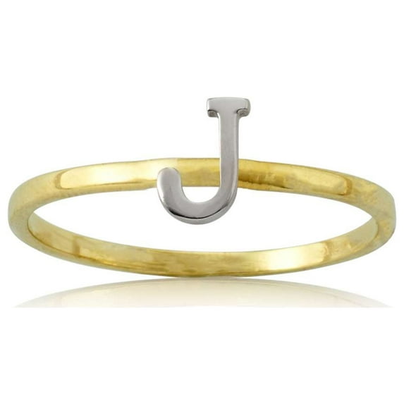 LoveBling 10k Yellow Gold Two-Tone Ladies Alphabet Initial Ring (J, Size 8)