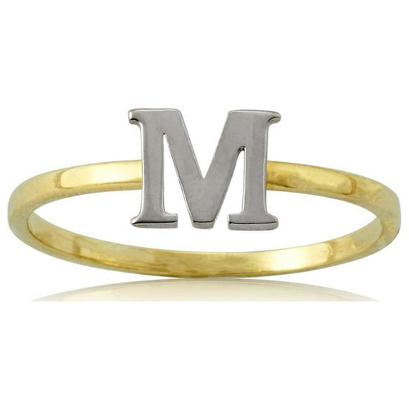 LoveBling 10k Yellow Gold Two-Tone Ladies Alphabet Initial Ring (M, Size 10)