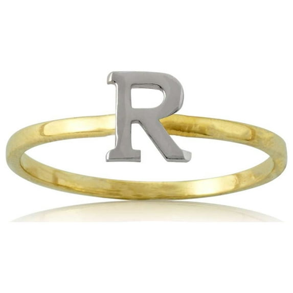 LoveBling 10k Yellow Gold Two-Tone Ladies Alphabet Initial Ring (R, Size 8)