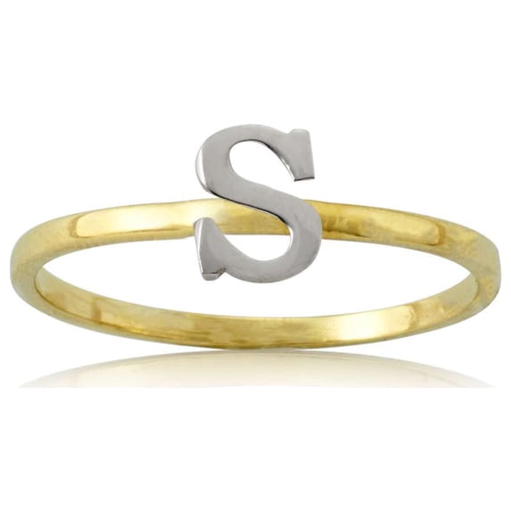 LoveBling 10k Yellow Gold Two-Tone Ladies Alphabet Initial Ring (S, Size 5.5)