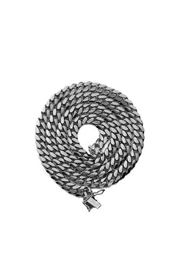 14K White Gold 6mm Solid Miami Cuban Link Chain Necklace with Secure Box Lock (28")