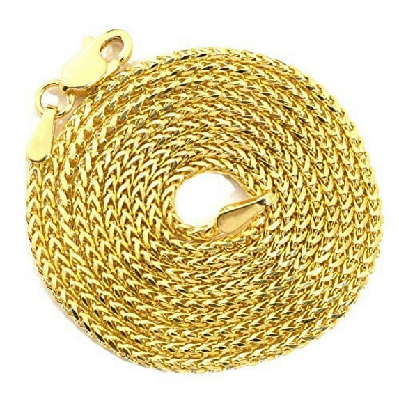 LoveBling 14K Yellow Gold 1.3 mm Solid Diamond Cut Franco Chain Necklace with Lobster Lock (24")
