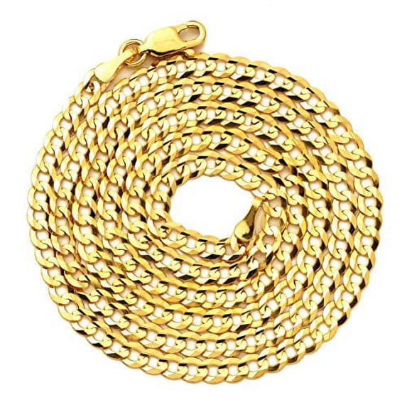 LoveBling 14K Yellow Gold 3.5mm Plain Solid Curb Cuban Necklace W/Lobster Lock (26")