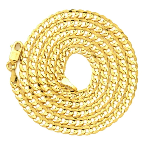 LoveBling 14K Yellow Gold 3mm Plain Solid Curb Cuban Necklace W/Lobster Lock (24")