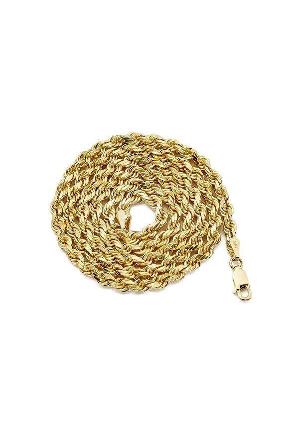 14K Yellow Gold Diamond Cut Rope Chain Necklace, Womens, Mens (1.8mm, 24 inch)