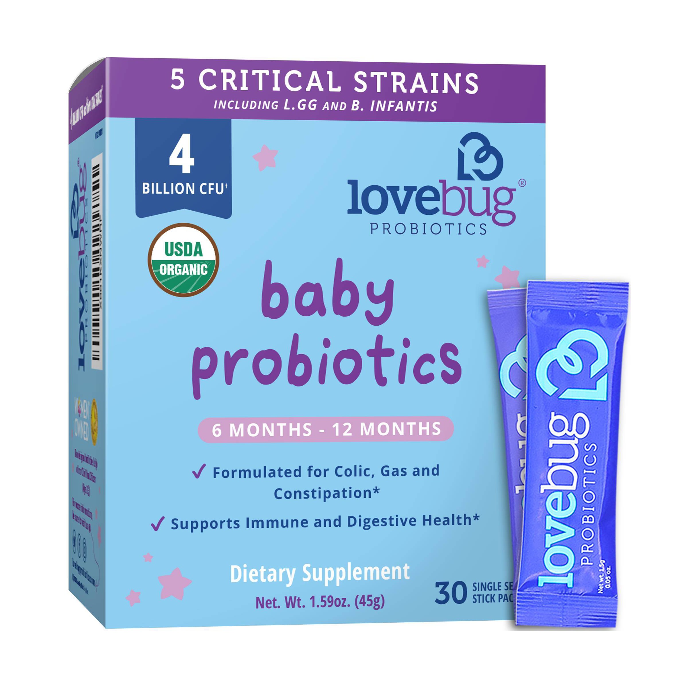 LoveBug Probiotics Organic Powder for Infants 612 Months, Digestive