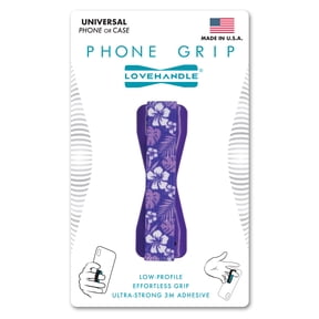 LoveHandle Universal Phone Grip for Most Smartphones, Mini Tablets and Cases, Hibiscus Purple Design Elastic Strap with Purple Base