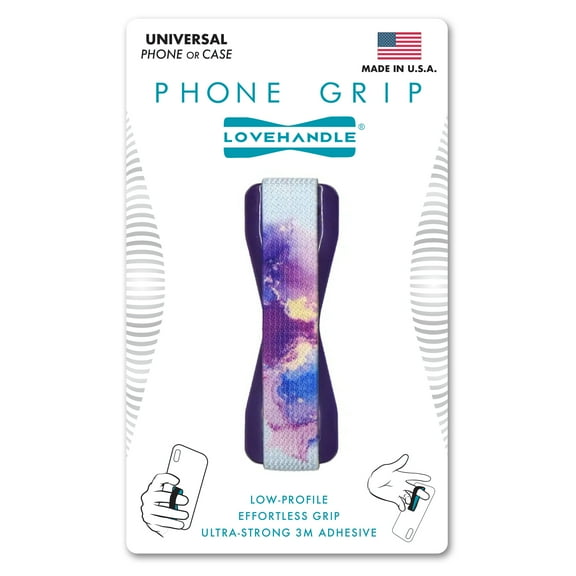 LoveHandle Universal Phone Grip for Most Smartphones, Mini Tablets and Cases, Midnight Dream Design Elastic Strap with Midnight Purple Base