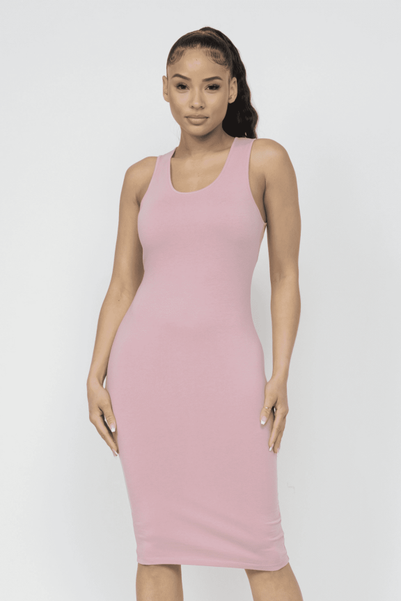 LoveJ Julia Sleeveless Tank Bodycon Midi, Soft Stretch, Pull-On Dress, Women's, Pink, Large