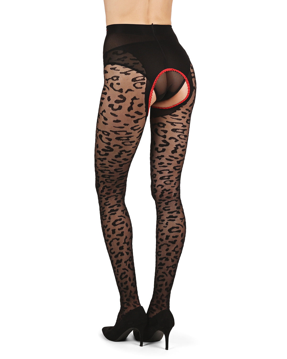 LoveMoi Women's Born To Be Wild Leopard Crotchless Sheer Pantyhose