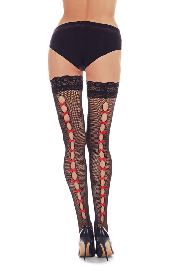 Women's Boudoir Bow Backseam Lace Top Net Thigh High - Womens - Female