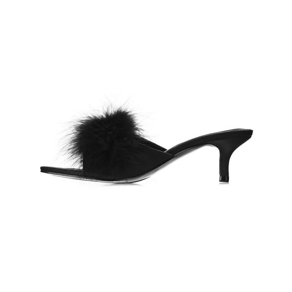 LoveMoi Women's Mona Marabou Hard Sole Slender Heel Slipper - Womens - Female (L, Red)
