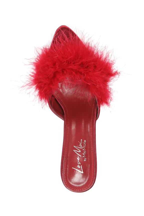 Women's Mona Marabou Hard Sole Slender Heel Slipper - Womens - Female (L, Red)