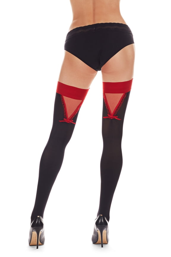 Women's Peek A Boo Opaque 60 Denier Bow Accent Thigh High - Mens - Male