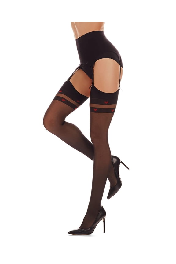 Women's Sweethearts 20 Denier Sheer Thigh High Stocking - Womens - Female (L-XL, Black-Red)