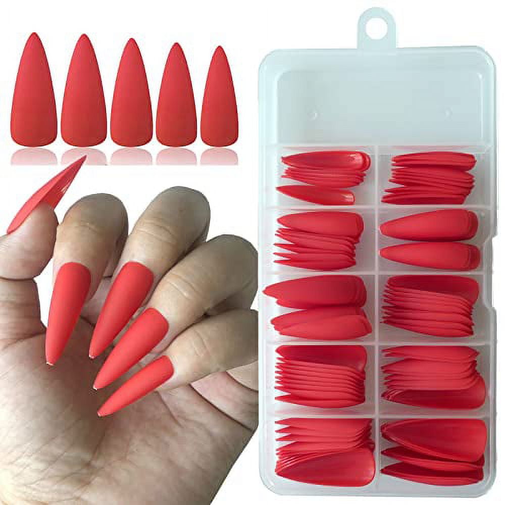 LoveOurHome 100pc Matte Stiletto Press on Nails Long Artificial False Nails Full Cover Acrylic