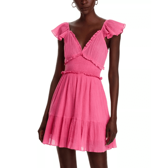 LoveShackFancy Ivella Crinkle Cotton Flutter Sleeve Mini Dress Women's Size M