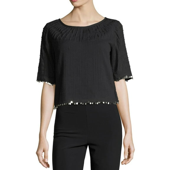 LoveShackFancy Women's Agatha Sequin-Trim Voile Top Black Small