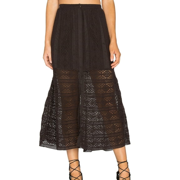 LoveShackFancy Women's Bali Midi Skirt 0/X-Small Washed Black