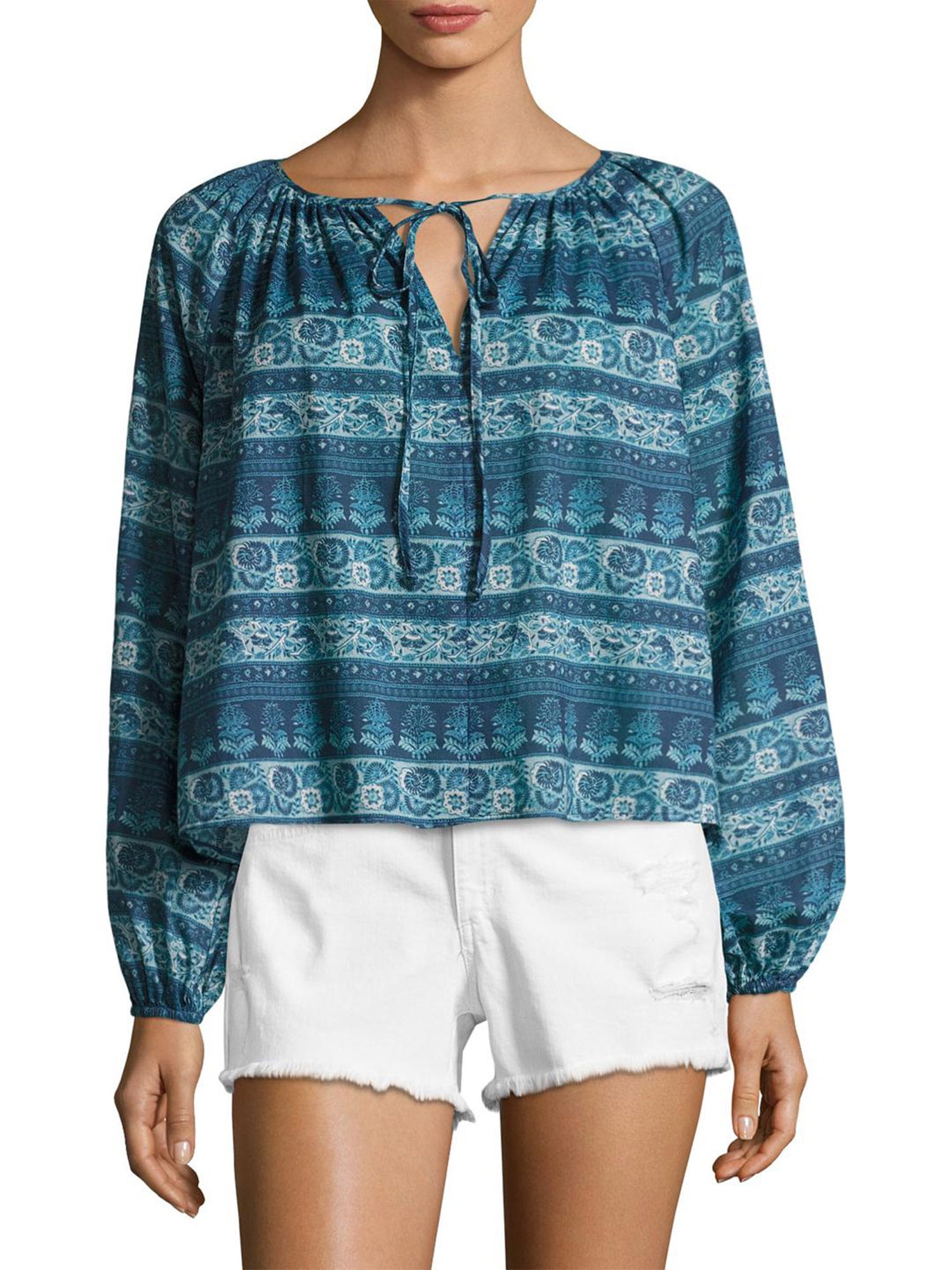 Women's Printed Peasant Blouse - Plus