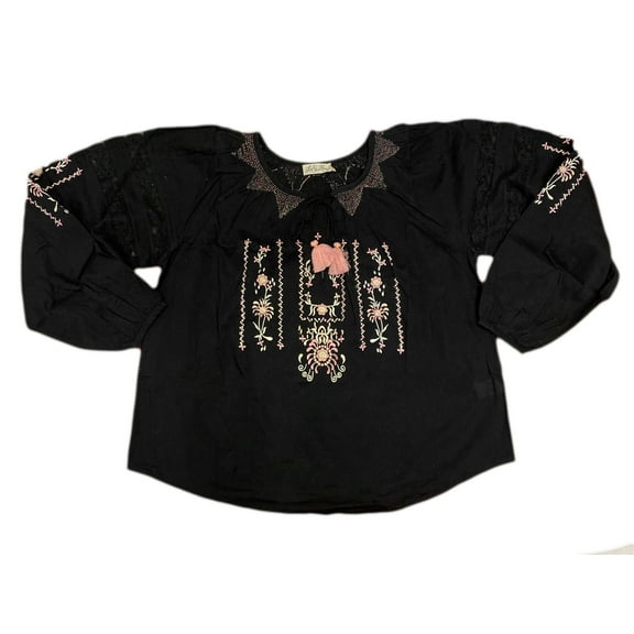 LoveShackFancy Women's Lou Peasant Blouse 1/S Black
