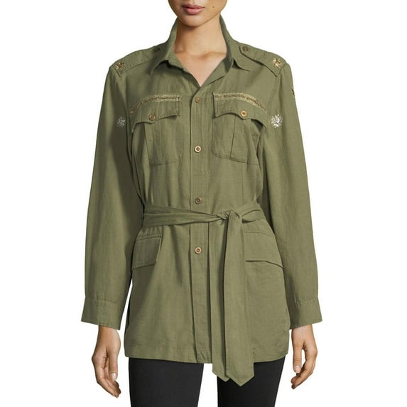 LoveShackFancy Women's Marrakesh Beading Army Jacket Medium Army