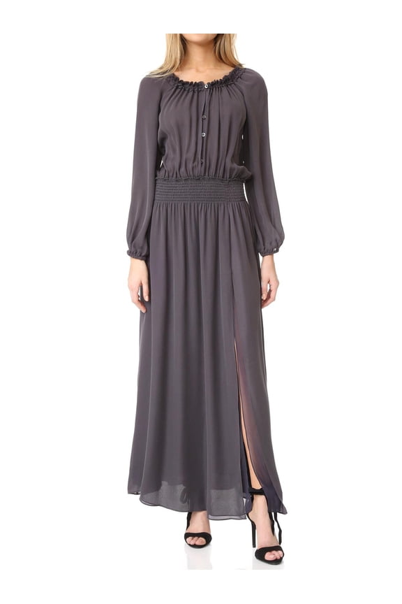 Women's Silk Smocked Maxi Dress S Charcoal