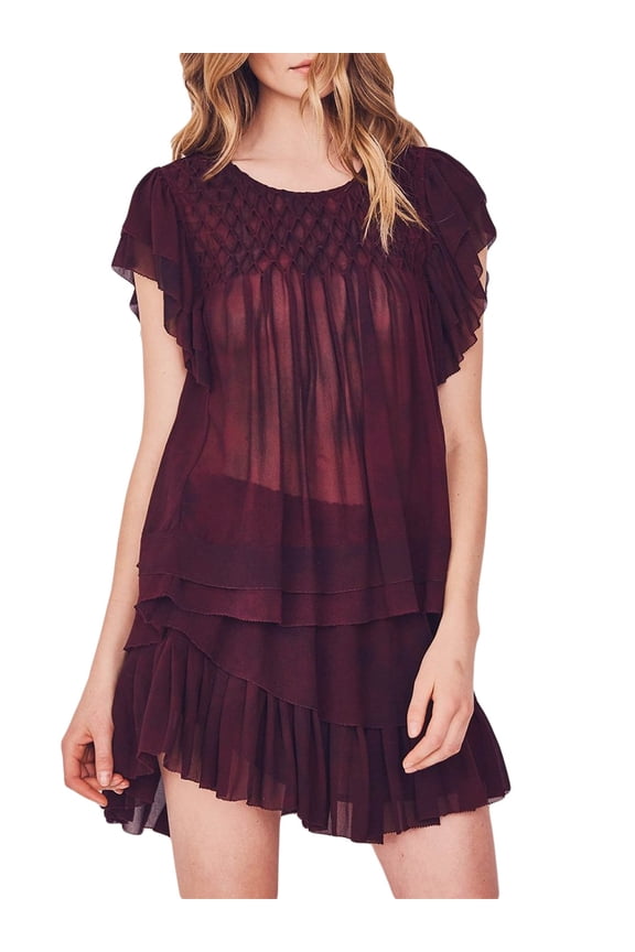 Women's Smocked Marie Top Small Light Eggplant