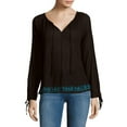 thumbnail image 1 of LoveShackFancy Women's Solid Embroidered Peasant Blouse Large Black, 1 of 2