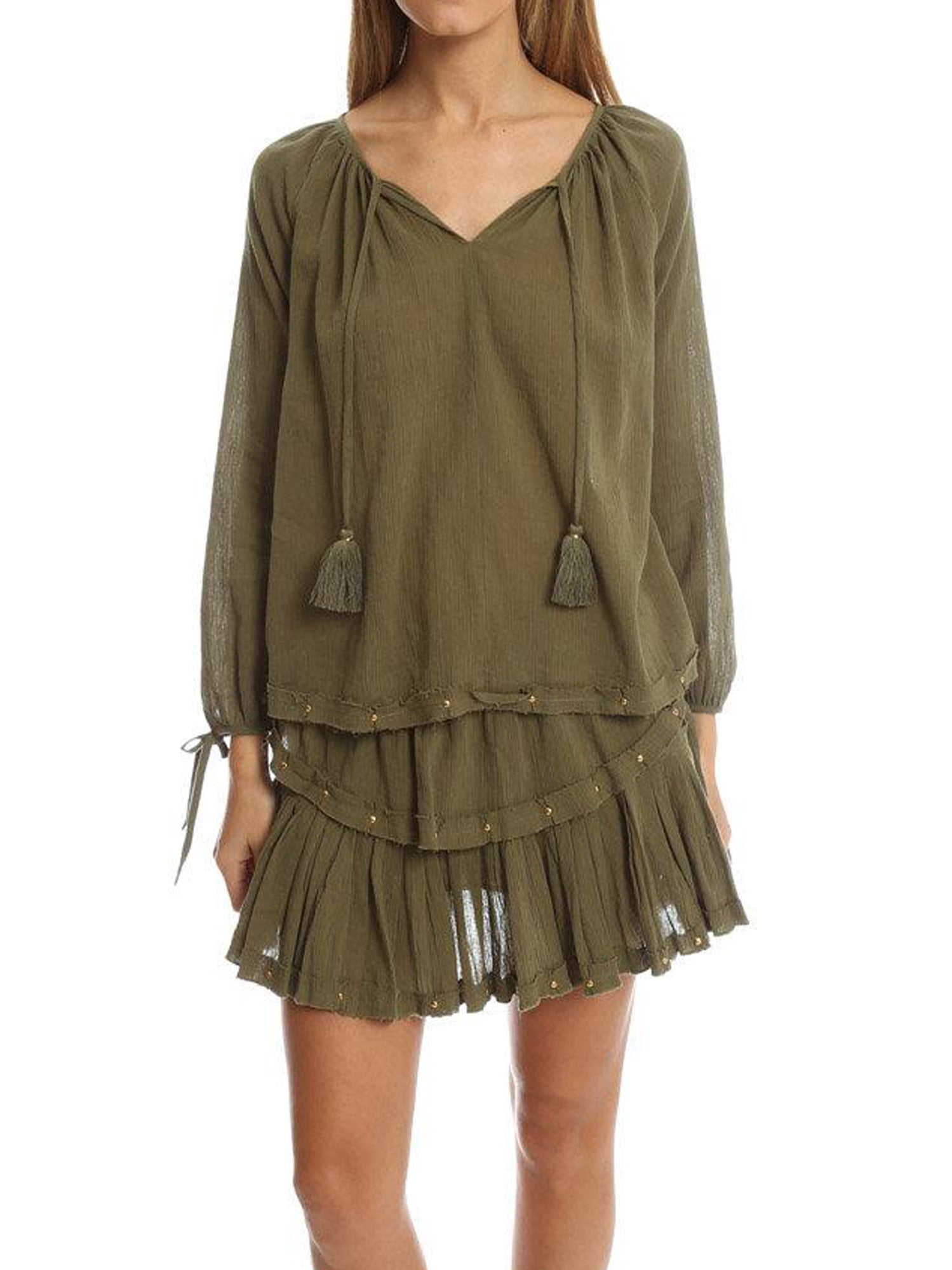 LoveShackFancy Women's Stud Trim Peasant Trim Small Army Green - Walmart.com