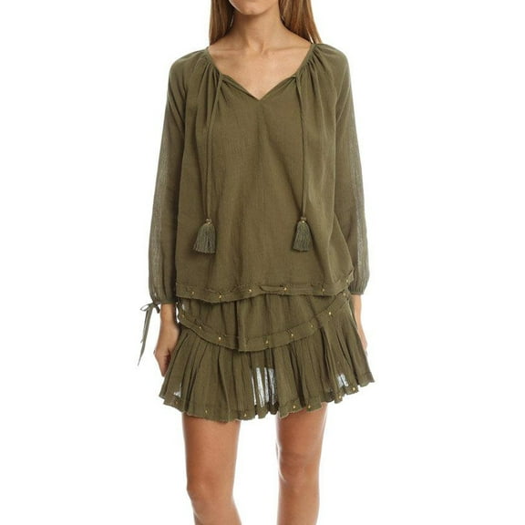 LoveShackFancy Women's Stud Trim Peasant Trim Small Army Green