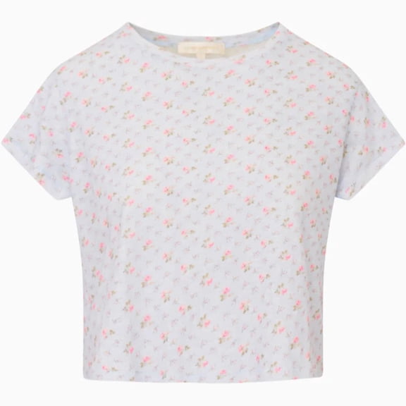 LoveShackFancy Women's Sweetheart Rubin Cropped Tee, Chapparal Blue, S