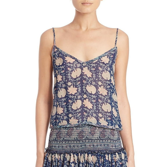 LoveShackFancy Women's Topanga Cropped Floral Cami 1/S Navy