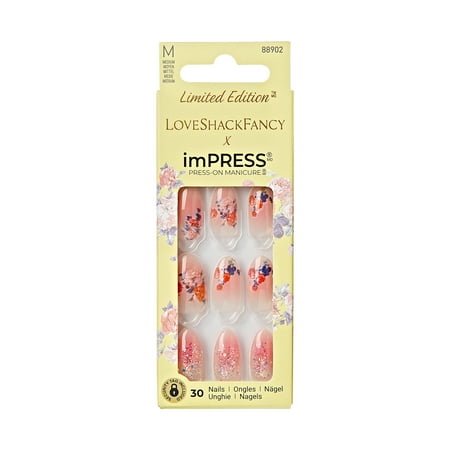 LoveShackFancy x imPRESS Limited Edition Medium Almond Press-On Nails, Pink, 30 Pieces