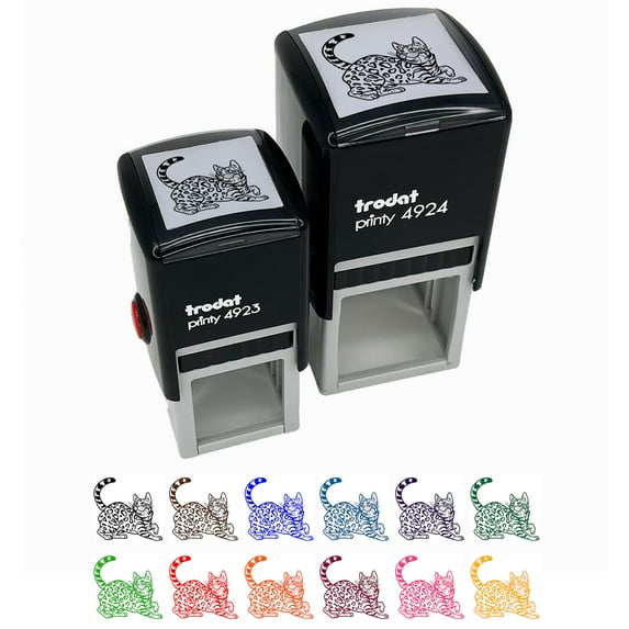 Loveable Bengal Cat Self-Inking Rubber Stamp Ink Stamper - Black Ink - Small 1 Inch