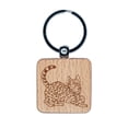 thumbnail image 1 of Loveable Bengal Cat Square Keychain Charm Tag - Engraved Wood, 1 of 6