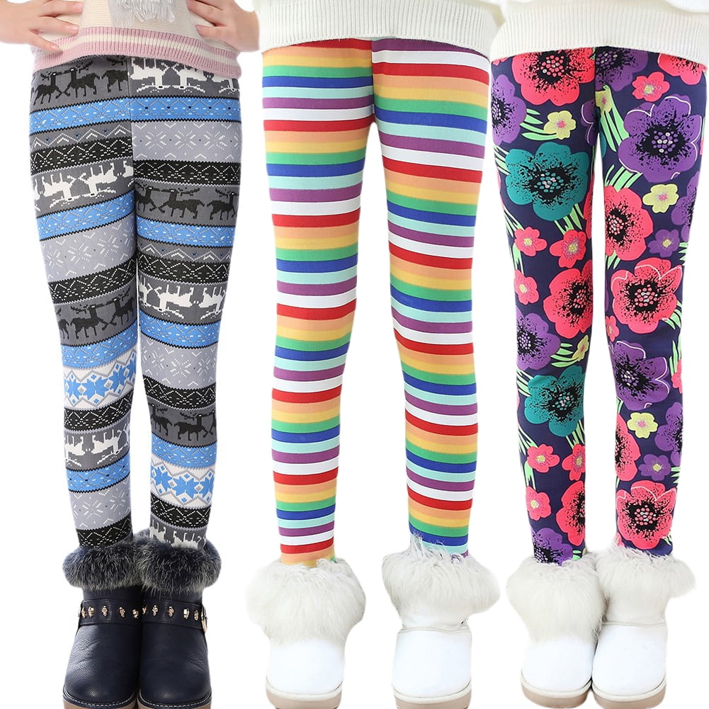 Lovebay 2-12Y Child Girls Winter Warm Fleece Tight Pants Xmas Elk Thicken  Leggings