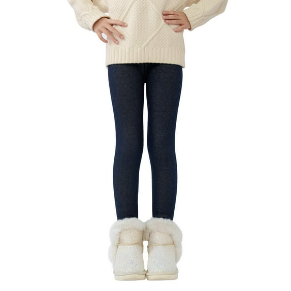 Lovebay 2-13Y Child Girls Winter Warm Fleece Tight Pants Solid Thicken Leggings,Gray Blue