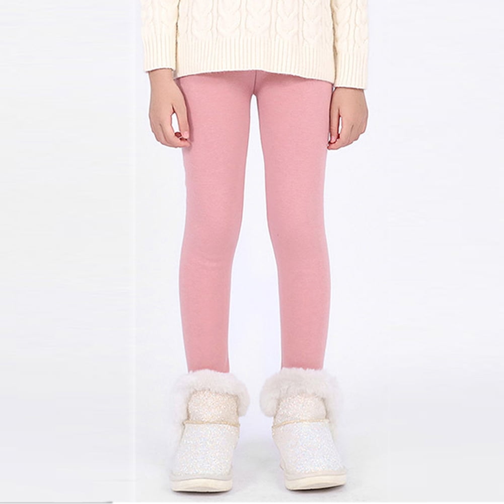 Lovebay 2-13Y Child Girls Winter Warm Fleece Tight Pants Solid Thicken  Leggings,Pink