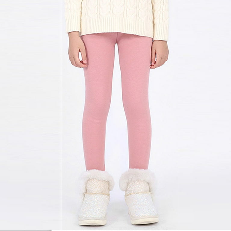 Lov 2-13Y Child Girls Winter Warm Fleece Tight Pants Solid Thicken  Leggings,Pink