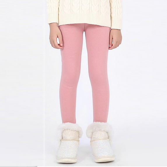 Lovebay 2-13Y Child Girls Winter Warm Fleece Tight Pants Solid Thicken Leggings,Pink