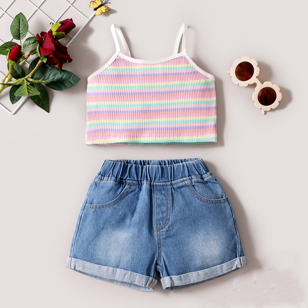 Denim shorts with rainbow stripe sale