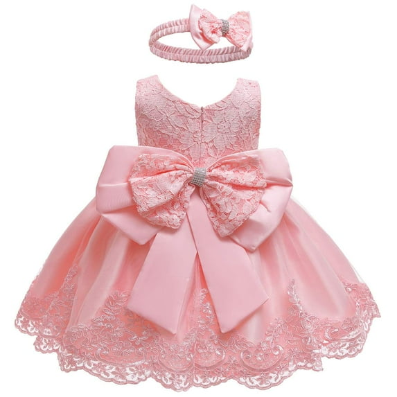 Lovebay Baby Children Girls' Christening Lace Flower Dress Princess Formal Prom Tutu Ball Gown Pageant Party Wedding Dresses Pink 4-5 Years
